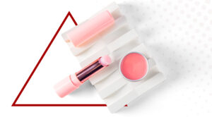 lip balm products against white background with red triangle